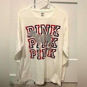 Victoria’s Secret PINK White Red Long Sleeve T-shirt Size Large Women’s